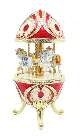 Red Musical Carousel with Royal Horses Easter Egg Keren Kopal