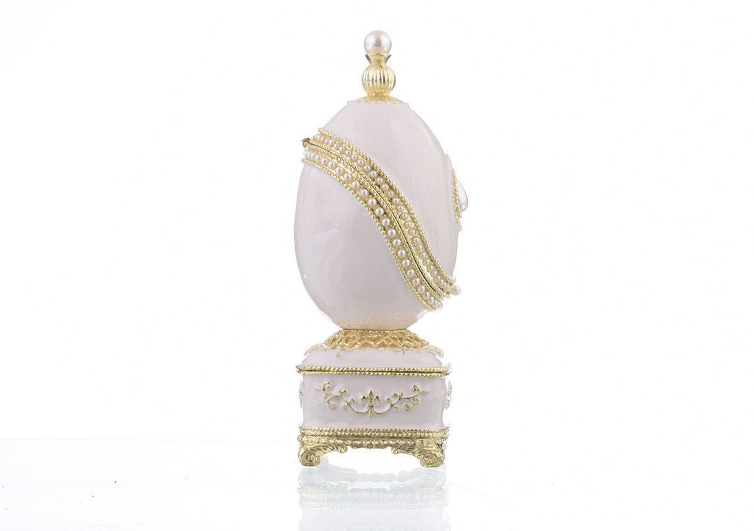White Faberge Egg with Pearl Easter Egg Keren Kopal