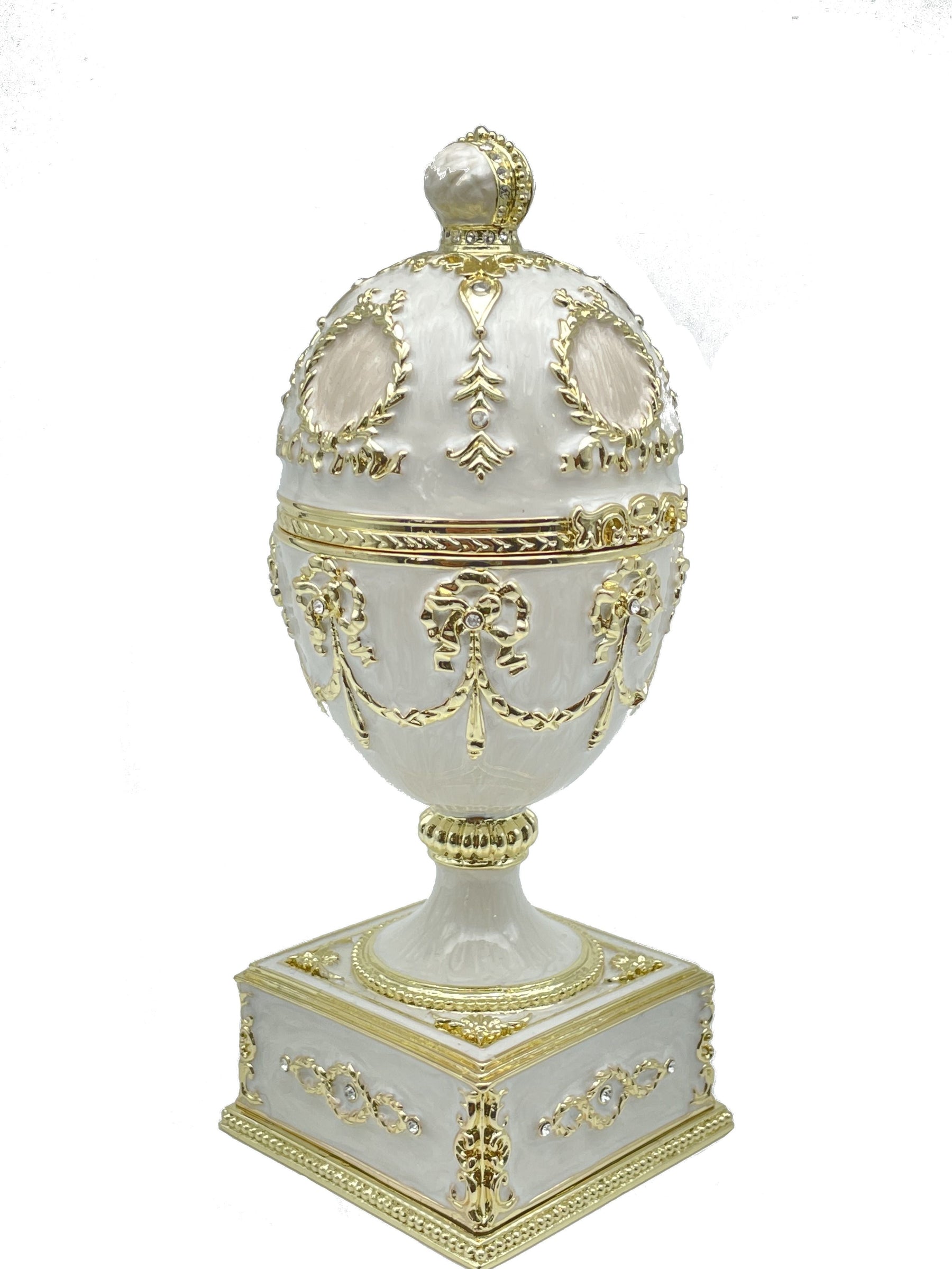 White Faberge Egg with Swan Inside Easter Egg Keren Kopal