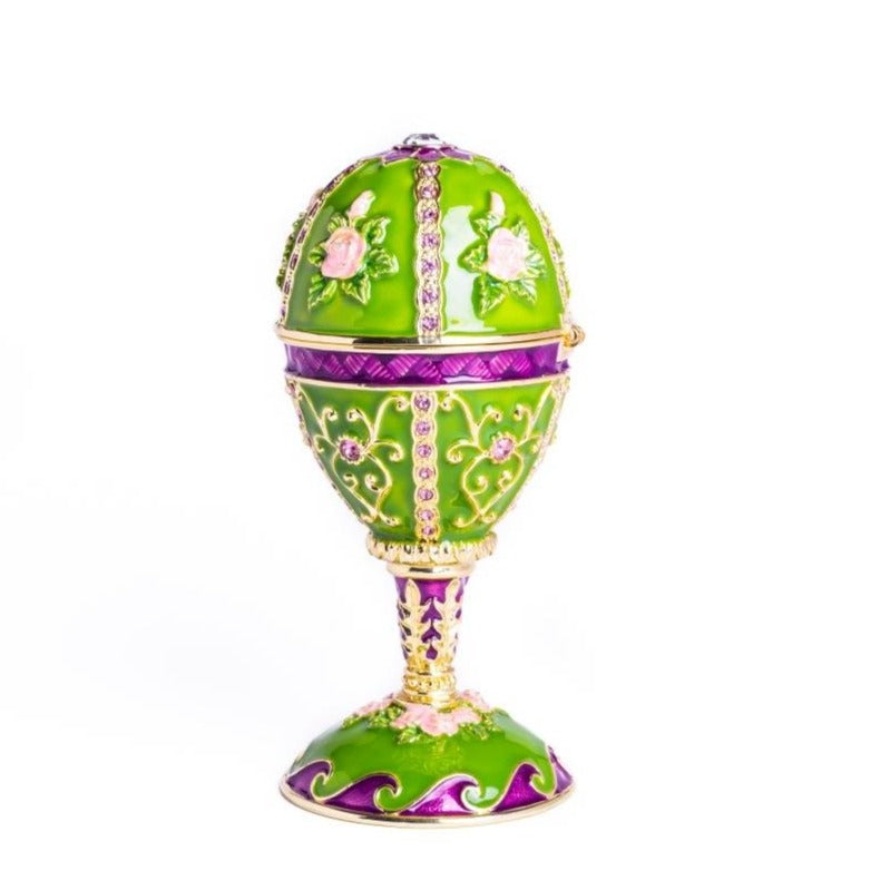 Green Faberge Egg Music Playing Decorated with Flowers Faberge Egg Keren Kopal