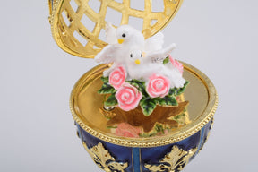 Golden Blue Faberge Egg with White Doves  Keren Kopal