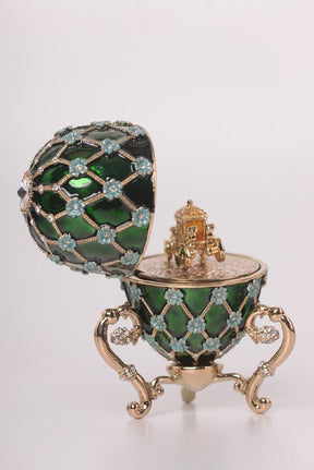 Keren Kopal Green Faberge Egg with Blue Flowers & Gold Carriage Inside  117.50