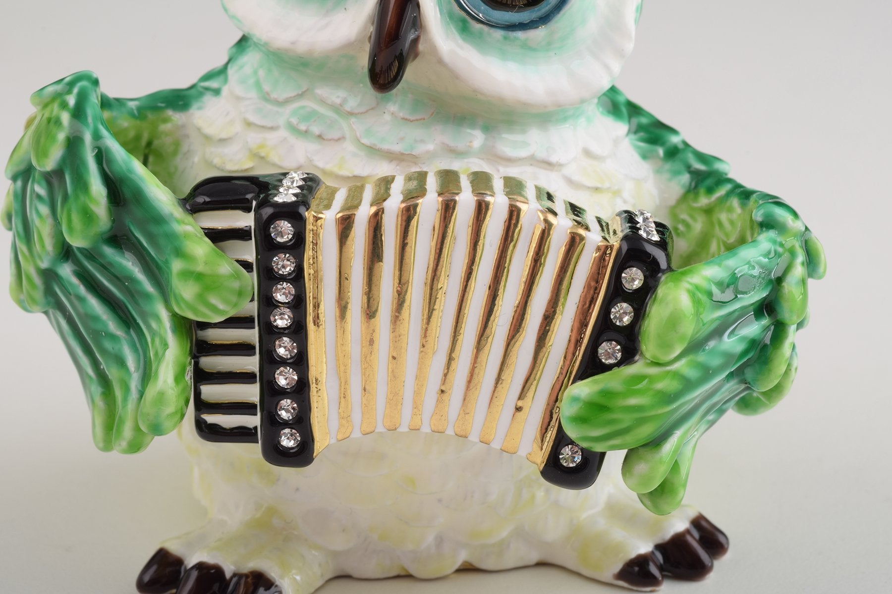 Green Owl Playing Accordion Trinket Box  Keren Kopal