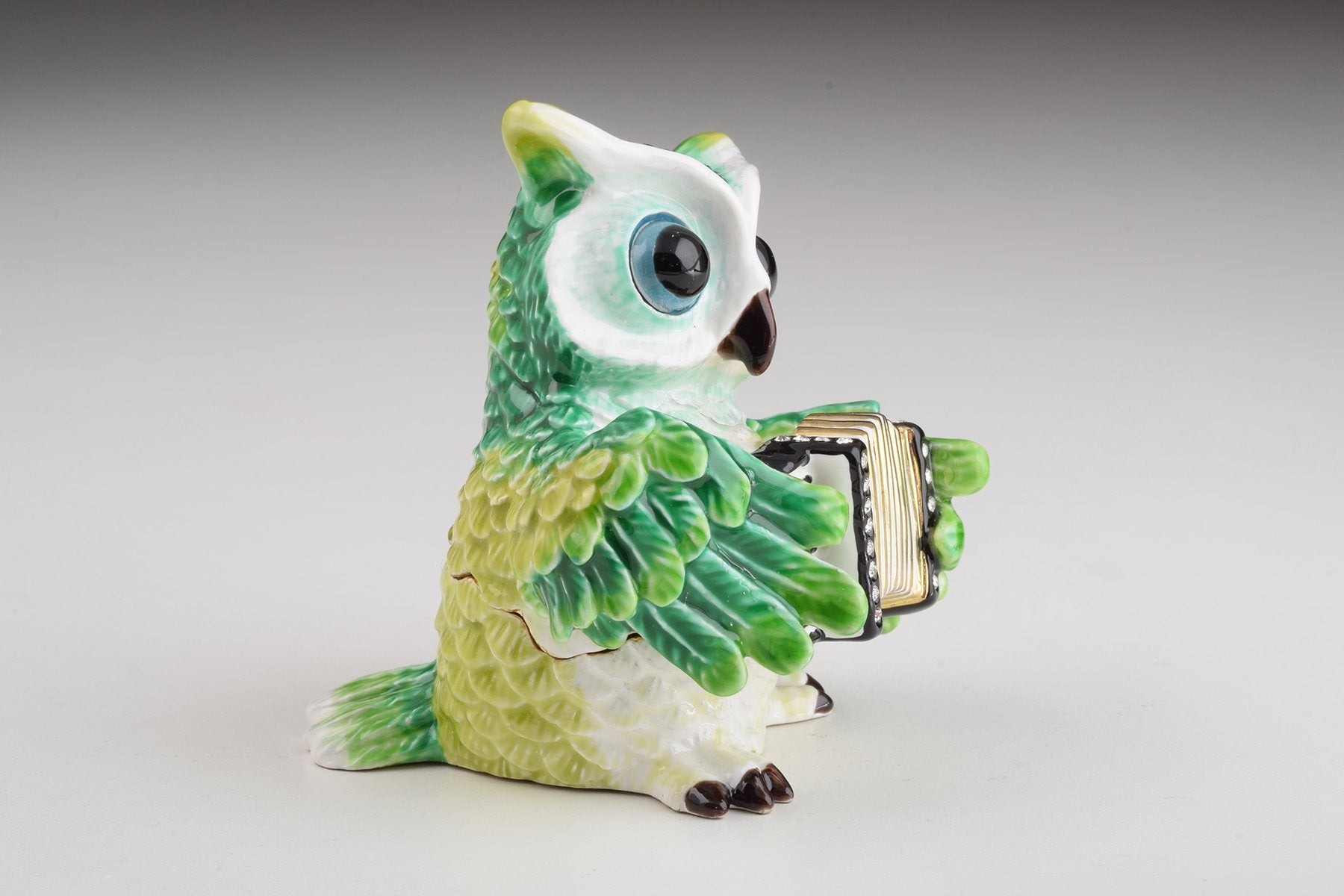 Keren Kopal Green Owl Playing Accordion Trinket Box  84.00