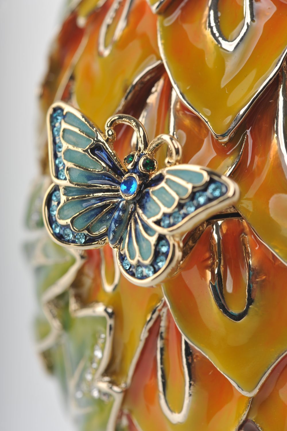 Keren Kopal Green & Yellow Faberge Egg with Blue Butterflies  275.00