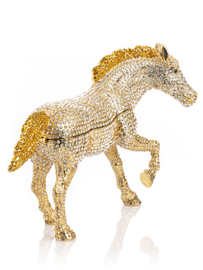 Large Golden Horse Decorated with White Crystals
