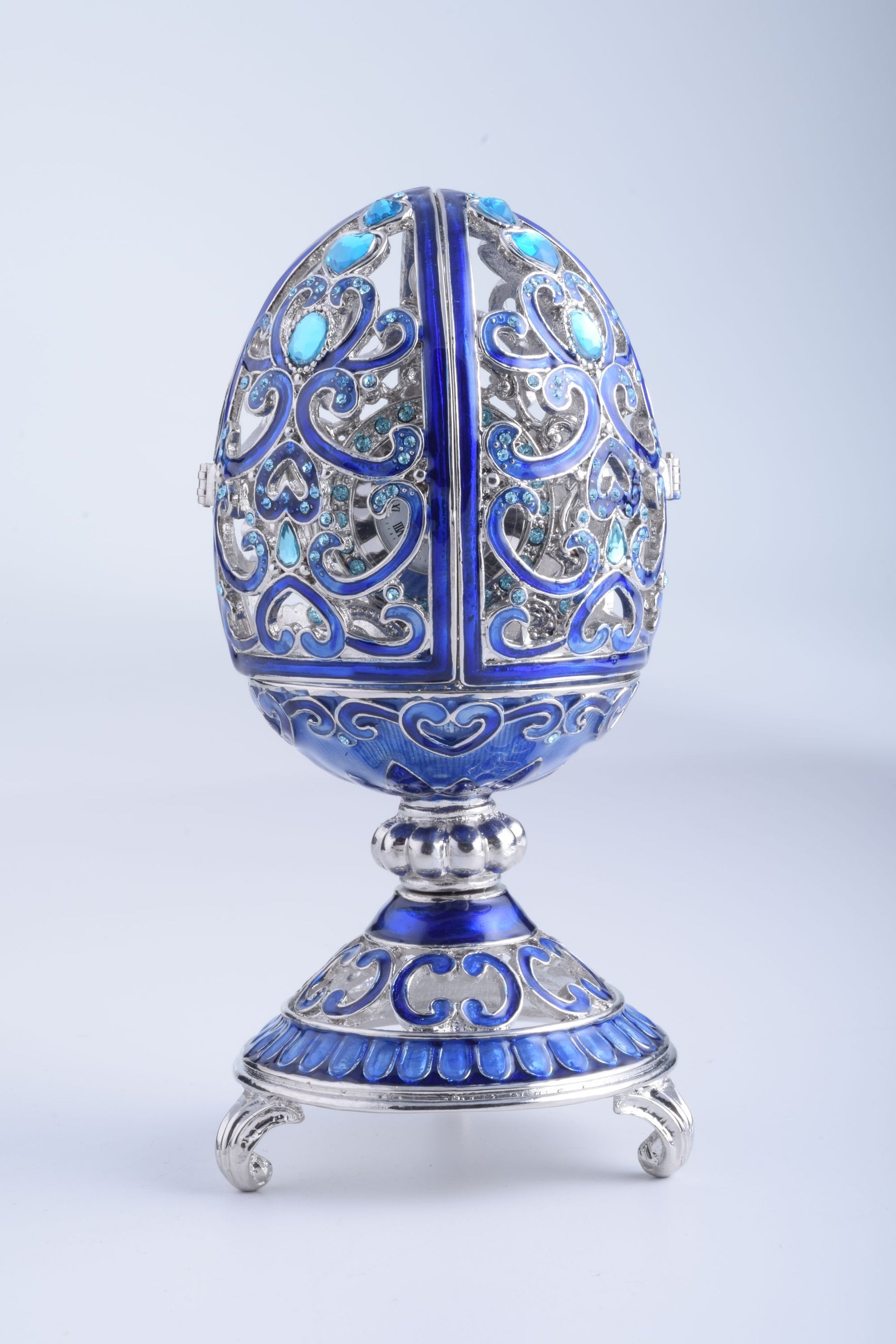 Oeuf Fabergé argenté et bleu