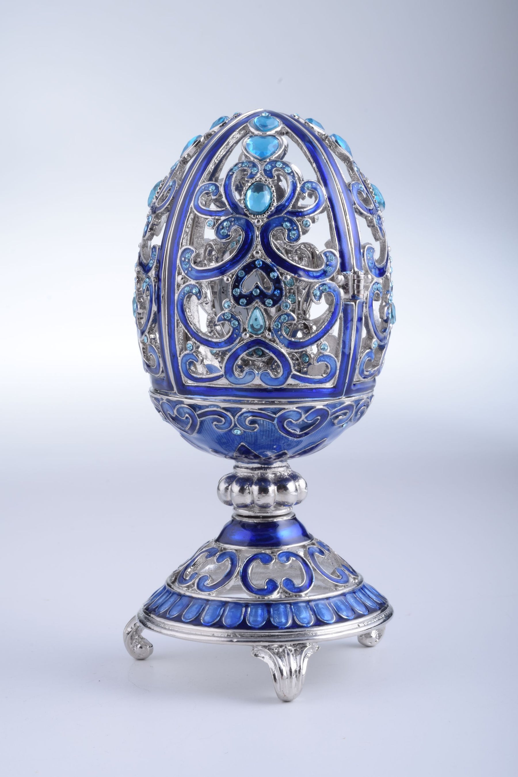 Oeuf Fabergé argenté et bleu