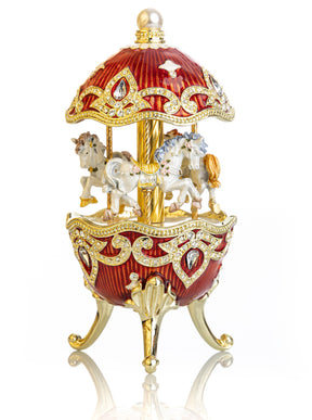 Rotes Aufziehpferd Karussell im Fabergé-Ei Stil 