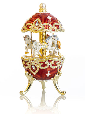 Rotes Aufziehpferd Karussell im Fabergé-Ei Stil 
