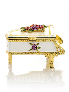 White piano with flowers