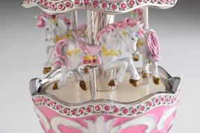 Keren Kopal Pink Musical Carousel Faberge Egg with White Royal Horses  124.00