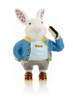 Businessman Rabbit with Cellphone Trinket Box