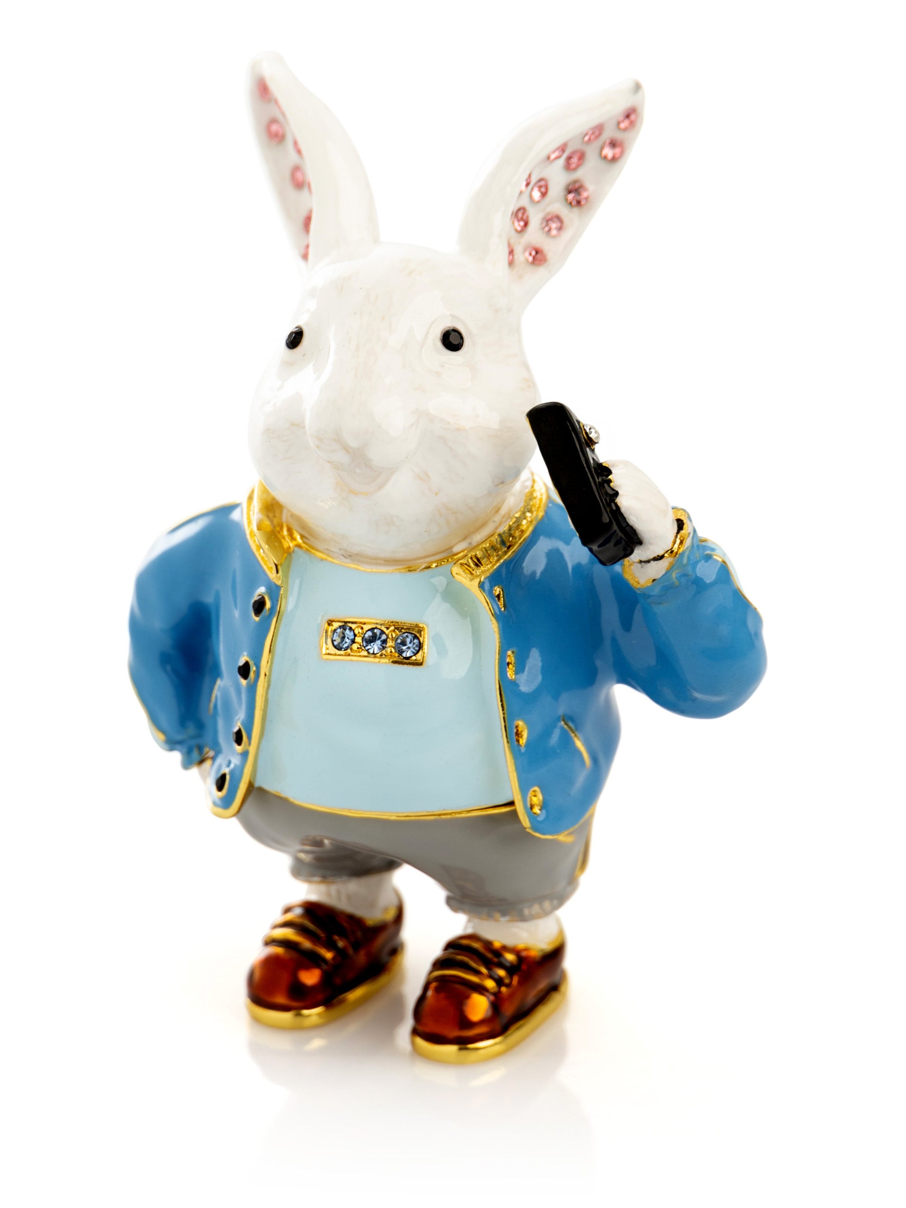Businessman Rabbit with Cellphone Trinket Box