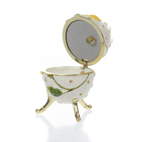 White with Yellow flower Music box Fur Elise by Beethoven Faberge Egg