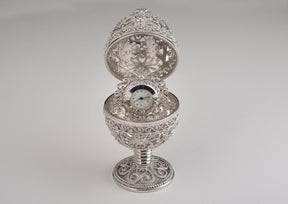 Silver Faberge Egg with Clock Inside  Keren Kopal