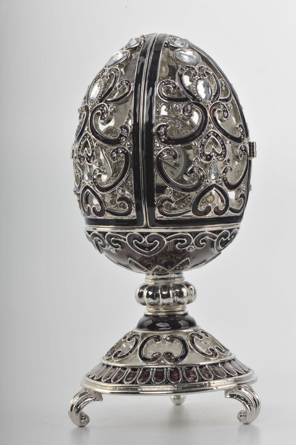 Keren Kopal Silver & Black Faberge Style Egg with a Clock Inside  154.00