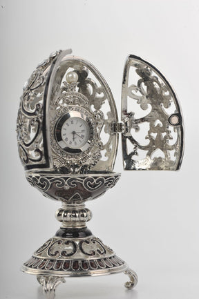 Keren Kopal Silver & Black Faberge Style Egg with a Clock Inside  154.00