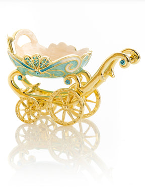 Turquoise vintage Baby Carriage Trinket Box stroller