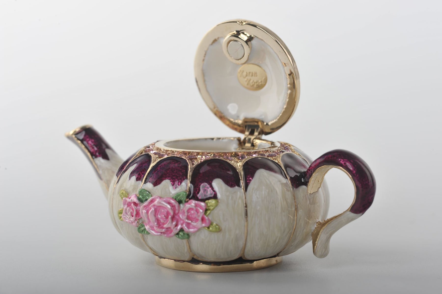 Keren Kopal White Teapot with Pink Roses  53.50