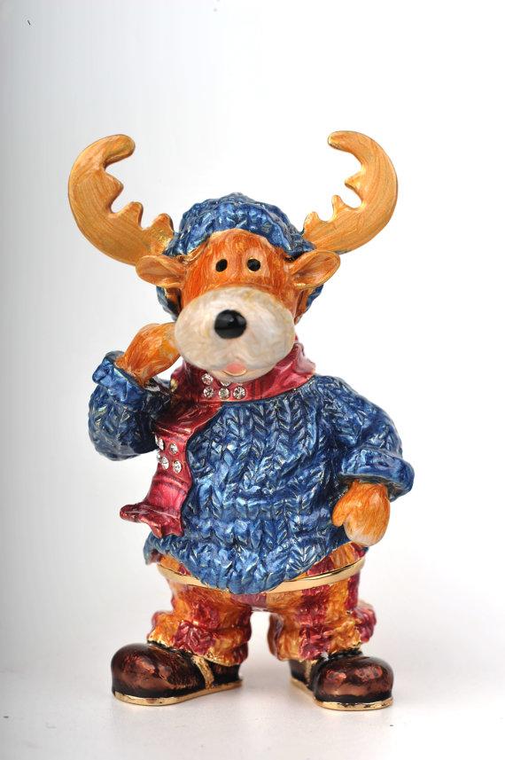 Keren Kopal Winter Deer with Blue Coat and Red Scarf  62.50