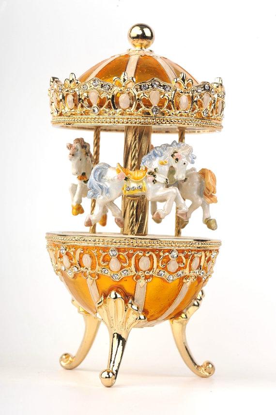 Keren Kopal Yellow Faberge Egg with Horse Carousel  136.50