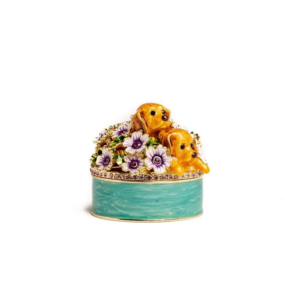 Cute Puppies and Flowers Trinket Box trinket box Keren Kopal