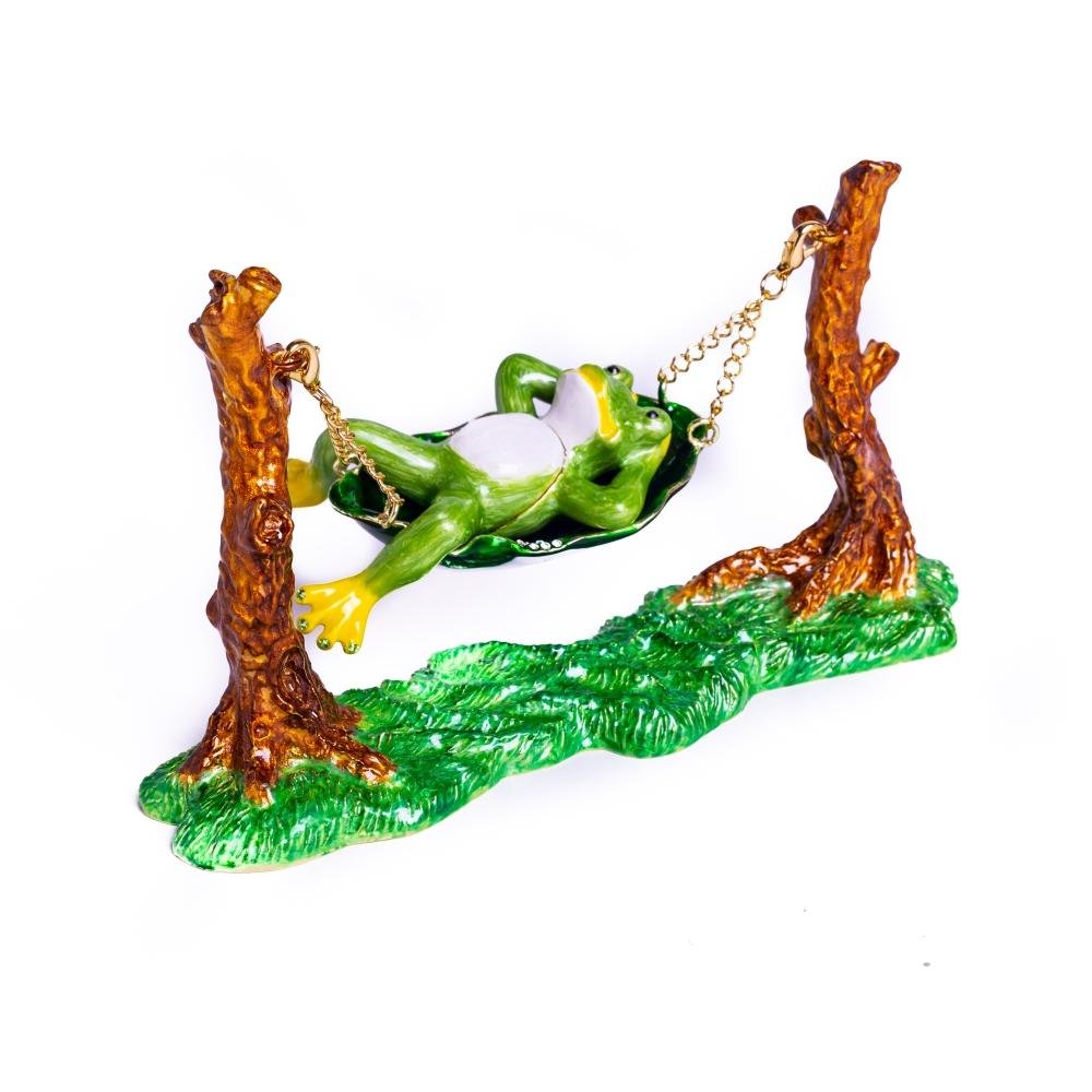 Frog Relaxing on Hammock trinket box Keren Kopal