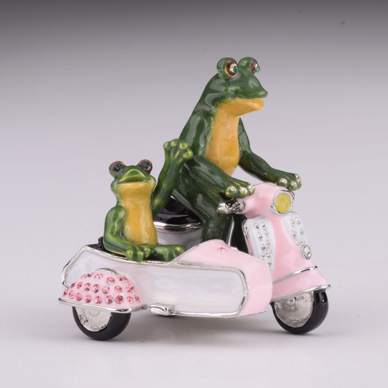 Frogs Riding Vespa with Sidecar trinket box Keren Kopal