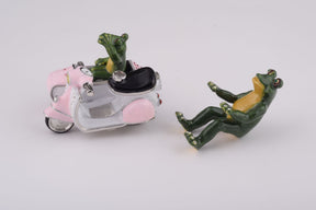 Frogs Riding Vespa with Sidecar trinket box Keren Kopal
