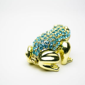 Gold Frog Decorated with Blue Crystals trinket box Keren Kopal
