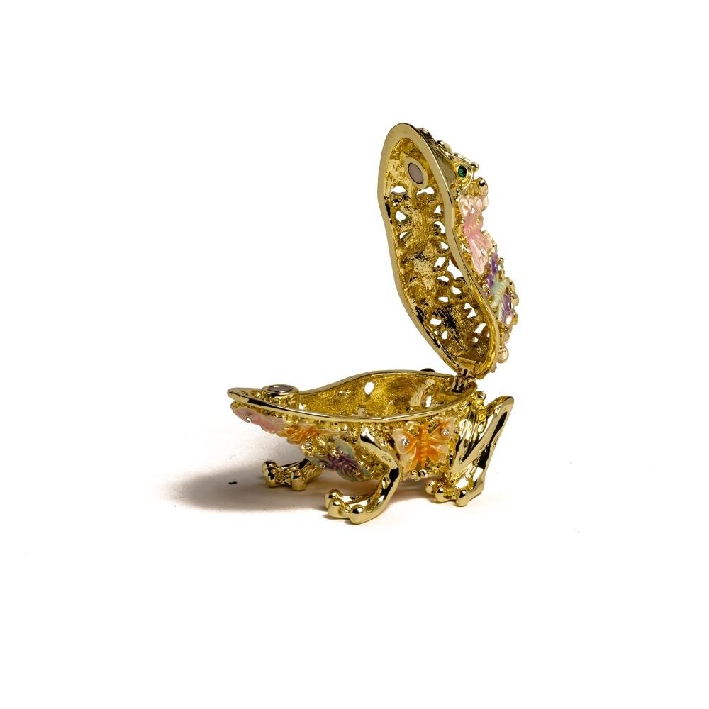 Golden Frog Decorated with Butterflies trinket box Keren Kopal