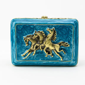 Turquoise Decorated Trinket Box with Horses trinket box Keren Kopal