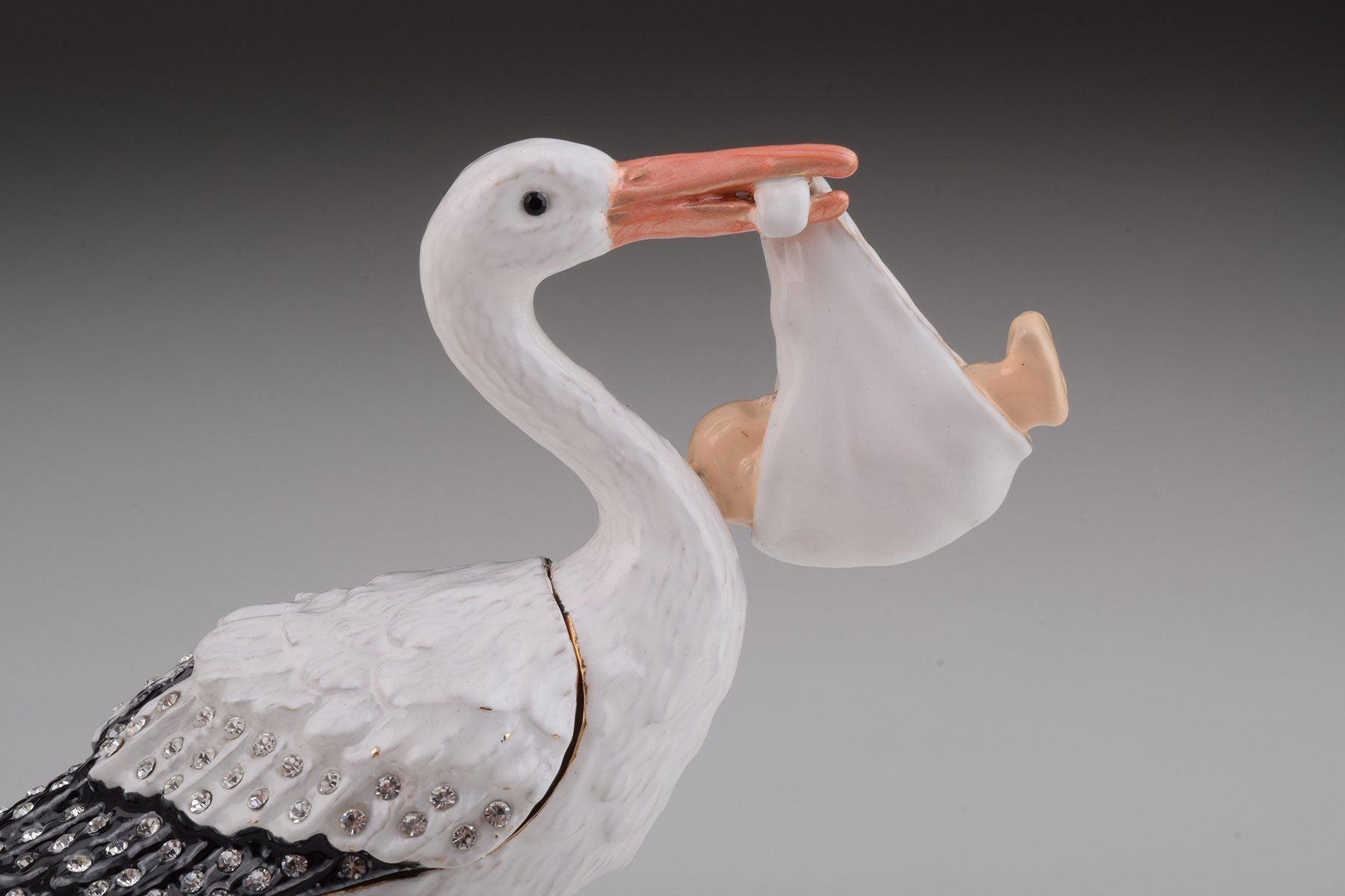 White Stork Carring a Baby trinket box Keren Kopal